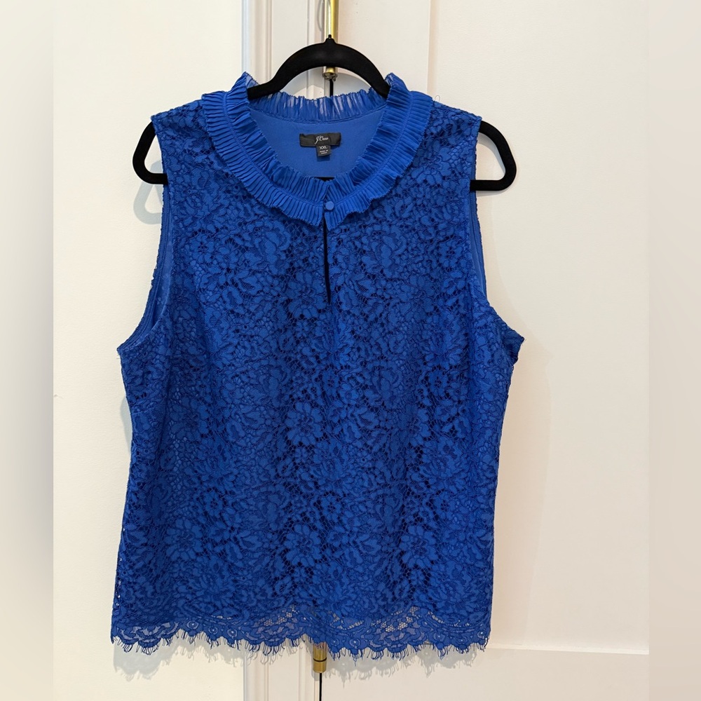 J.Crew Lace Ruffle-neck Sleeveless Top. Lined. Size XXL. NWOT. Baroque Blue.